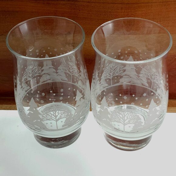 2 Lynns Pines Glassware Tumbler 5" winter tree silhouette in white 10oz decorati - Picture 2 of 9